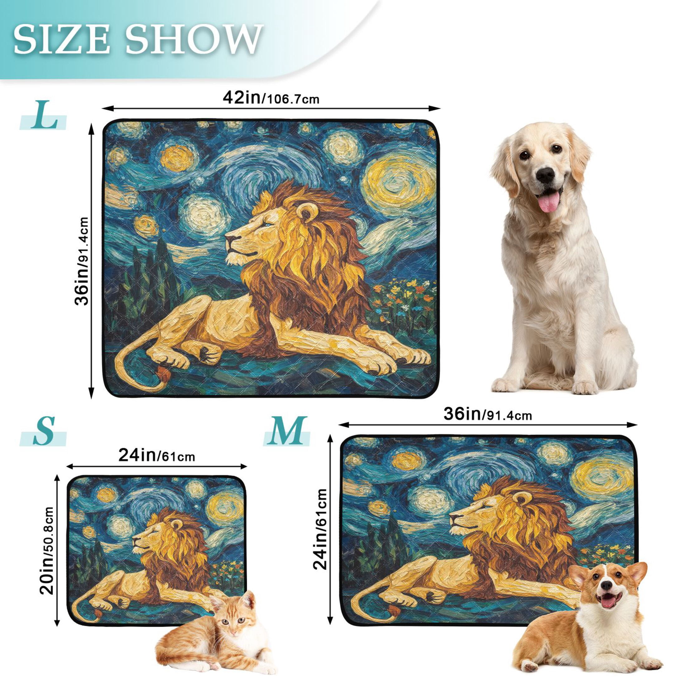 Qxltty Golden Lion King Cat litter Pads Pet Set of 3 Diaper Mats Center Anti-leakage Layer Absorbent Soft and Comfortable