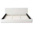 thumbnail image 4 of King Size Upholstered Platform Bed Frame with Velvet Headboard, No Box Spring Needed, Sturdy Metal Frame & Wood Slats, White Modern Bed, 4 of 7