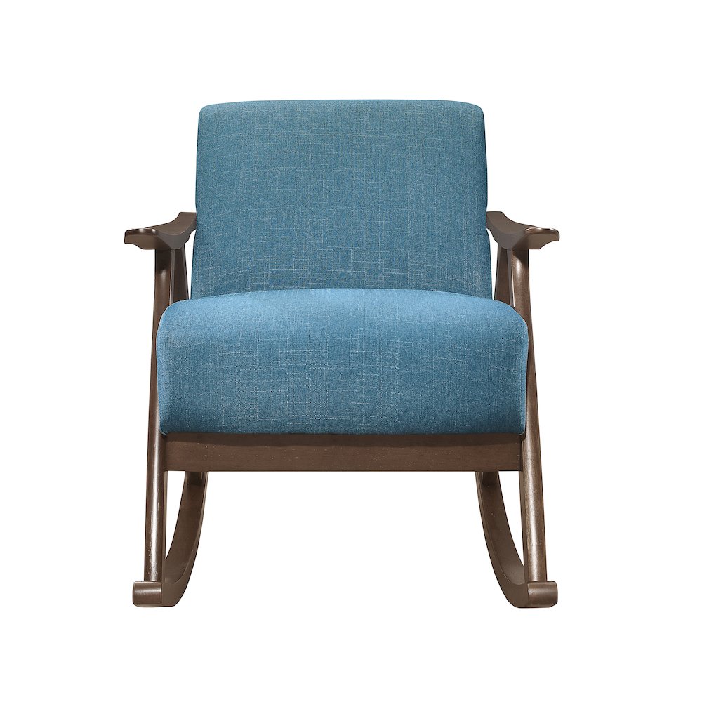 Lexicon Waithe Mid-Century Textured Fabric Rocking Chair in Dark Walnut/Blue