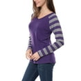 thumbnail image 4 of MODA NOVA Junior's Striped Raglan Long Sleeves V Neck Tee Shirt Purple S, 4 of 6