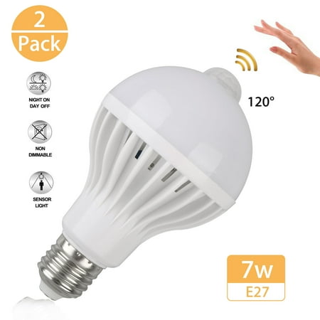 Smart Seal Patio Perfect Sensor Lights Bulb Dusk to Dawn LED Light Motion Sensor Automatic Bulbs Smart Lighting Lamp 7W E26/E27 Automatic On/Off, Indoor/Outdoor Yard Porch Patio Garage Garden (Warm White, 2 Pack) ()
