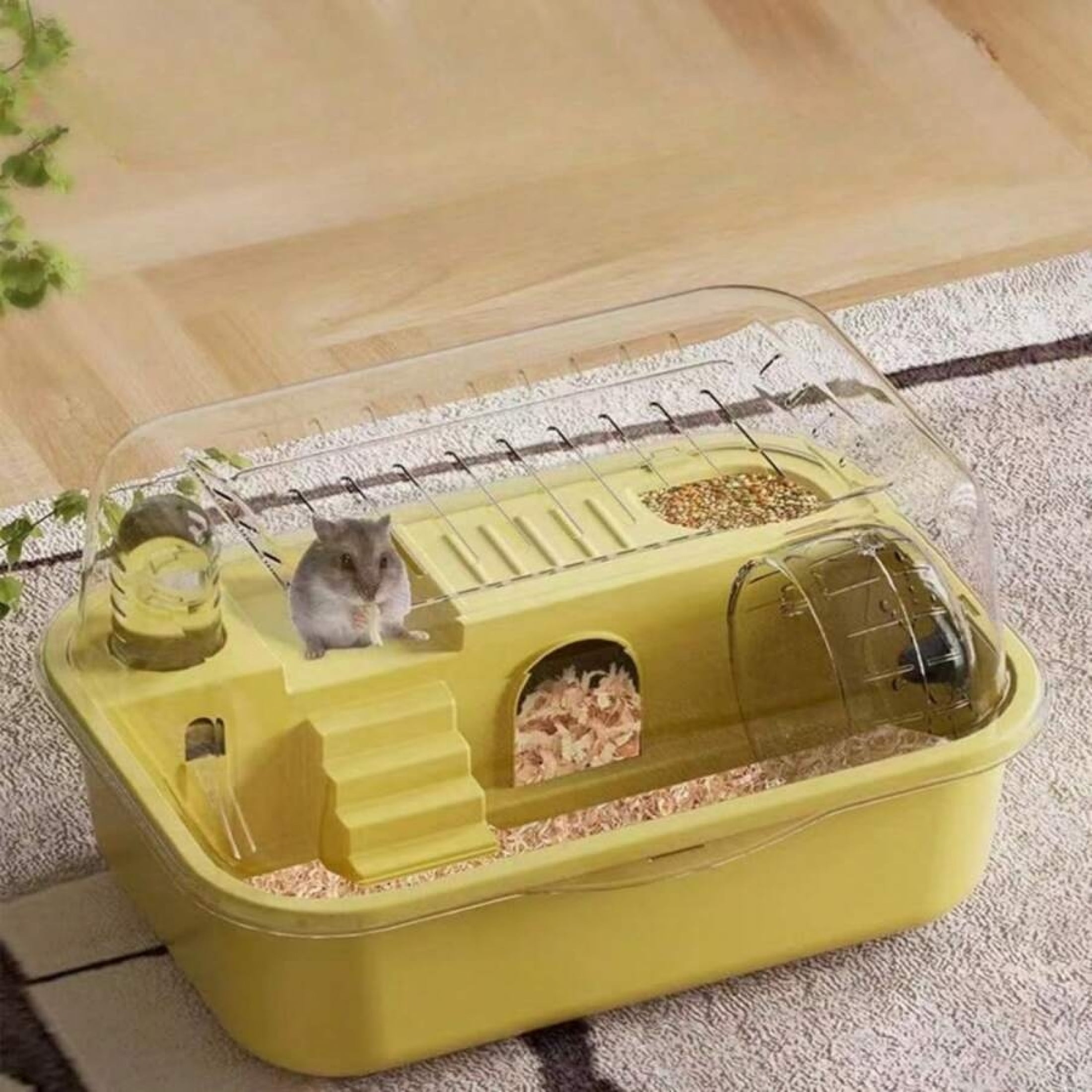 Large Double Layer Transparent Hamster Cage, Full View Ventilated Small Animal Villa with Running Wheel Water Bottle Food Basin, Openable Top Habitat Cage