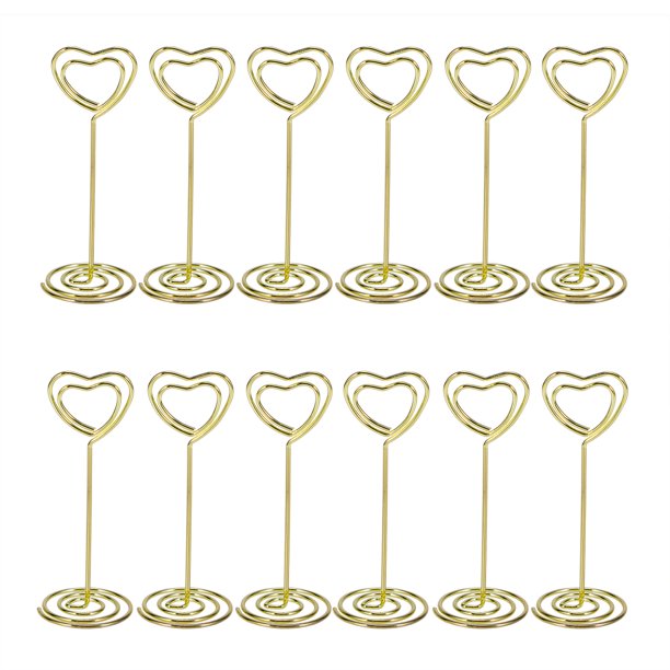 FRCOLOR 12 Pcs Golden Heart Shape Photo Holder Stands Table Number