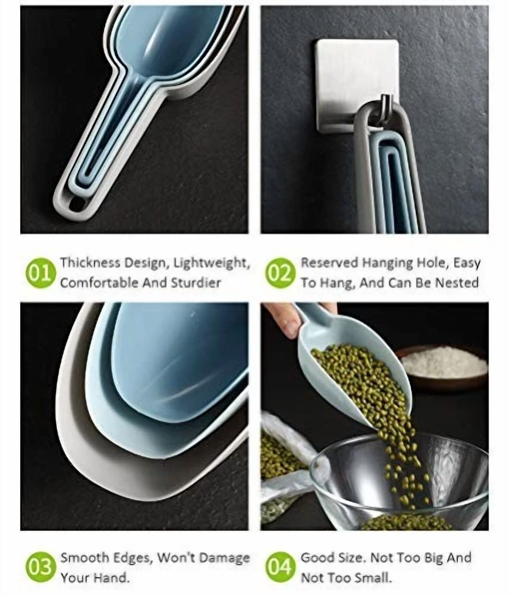 CRESTIN- Ice Scoop Set Of 3, Multi-Purpose Plastic Kitchen Scoops Bar Scooper F