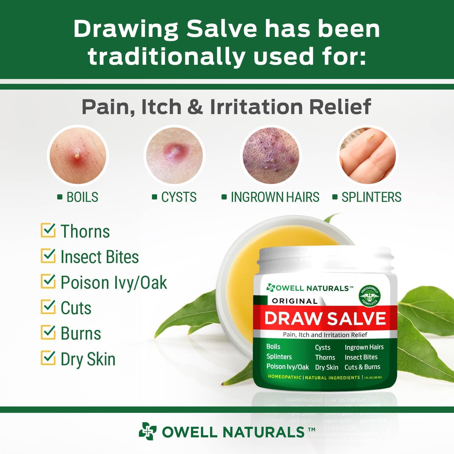 Owell Naturals Salve Drawing Ointment 1oz – Drawing Salve & First Aid Ointment for Burns, Ingrown Hair, Skin Irritations, Honey Lavender