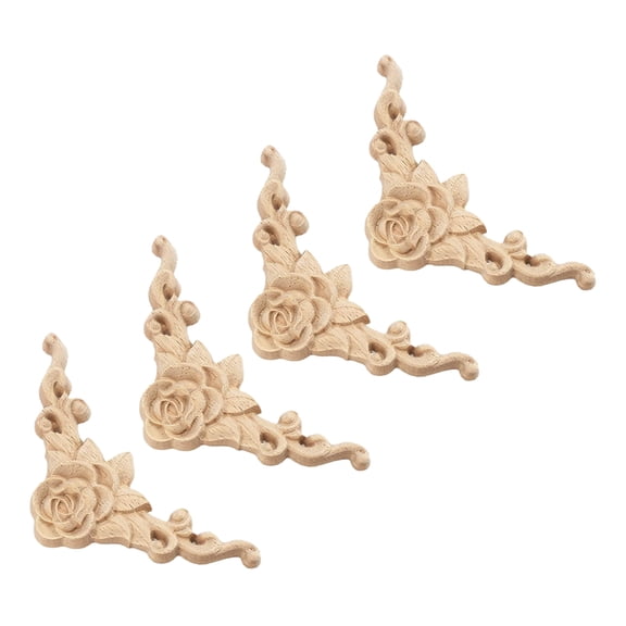 OUNONA Beige Wood Carved Decorative Applique Set, 4pcs Synthetic Material, Easy to Install and for Home Decor