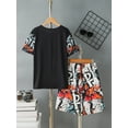 thumbnail image 5 of Mikrdoo Big Boys Summer Clothes Color Graffiti Print Casual Fashion Matching T-shirt & Elastic Full Print Shorts 2Pcs Outfits Sizes 7-15, 5 of 9