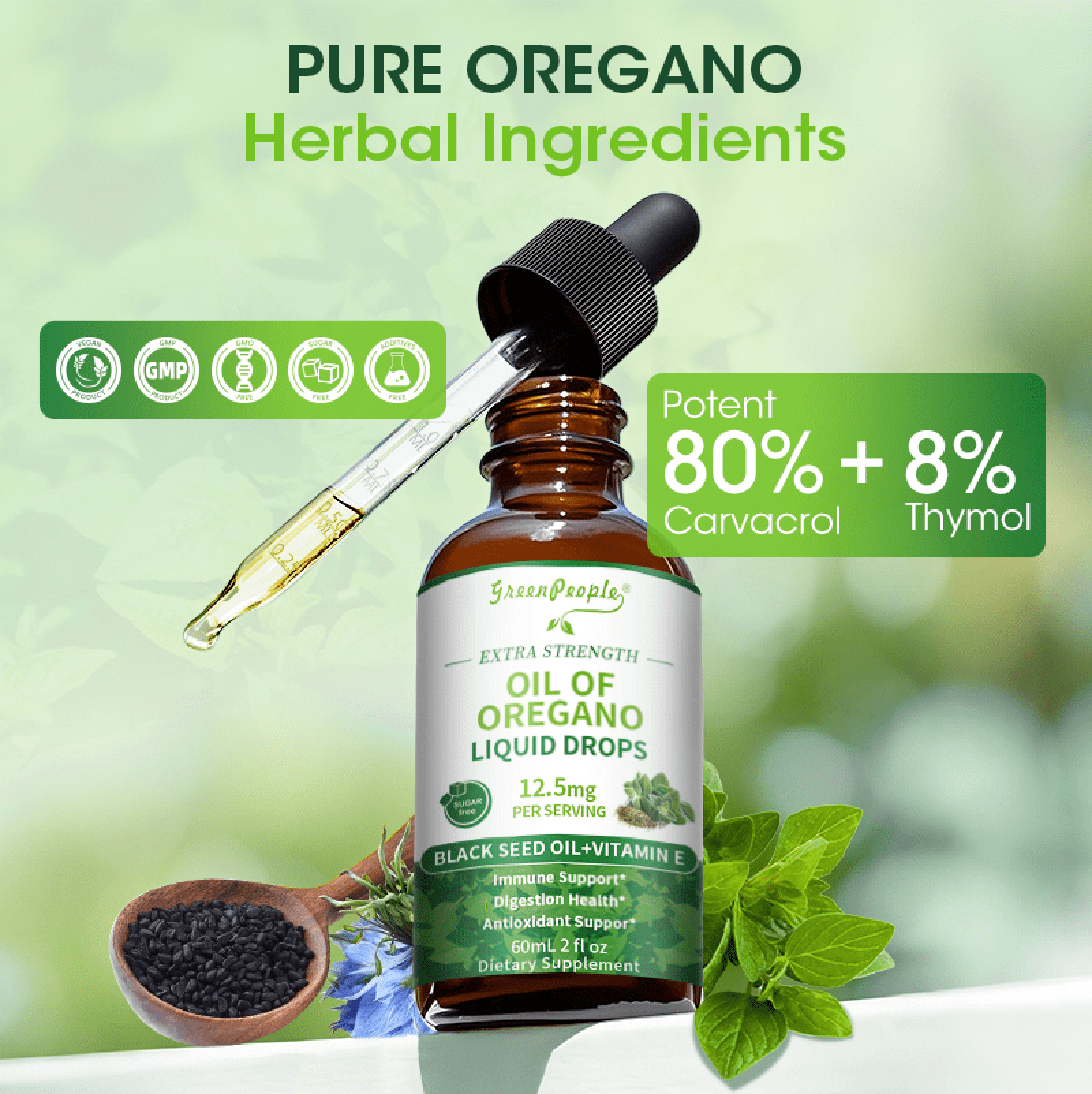 (2 Pack)Oregano Oil Drops, Oil of Oregano Liquid Drop, Herbal Supplement with Black Seed Oil 80% Carvacrol, for Immune & Digestive Health, 2 Fl Oz