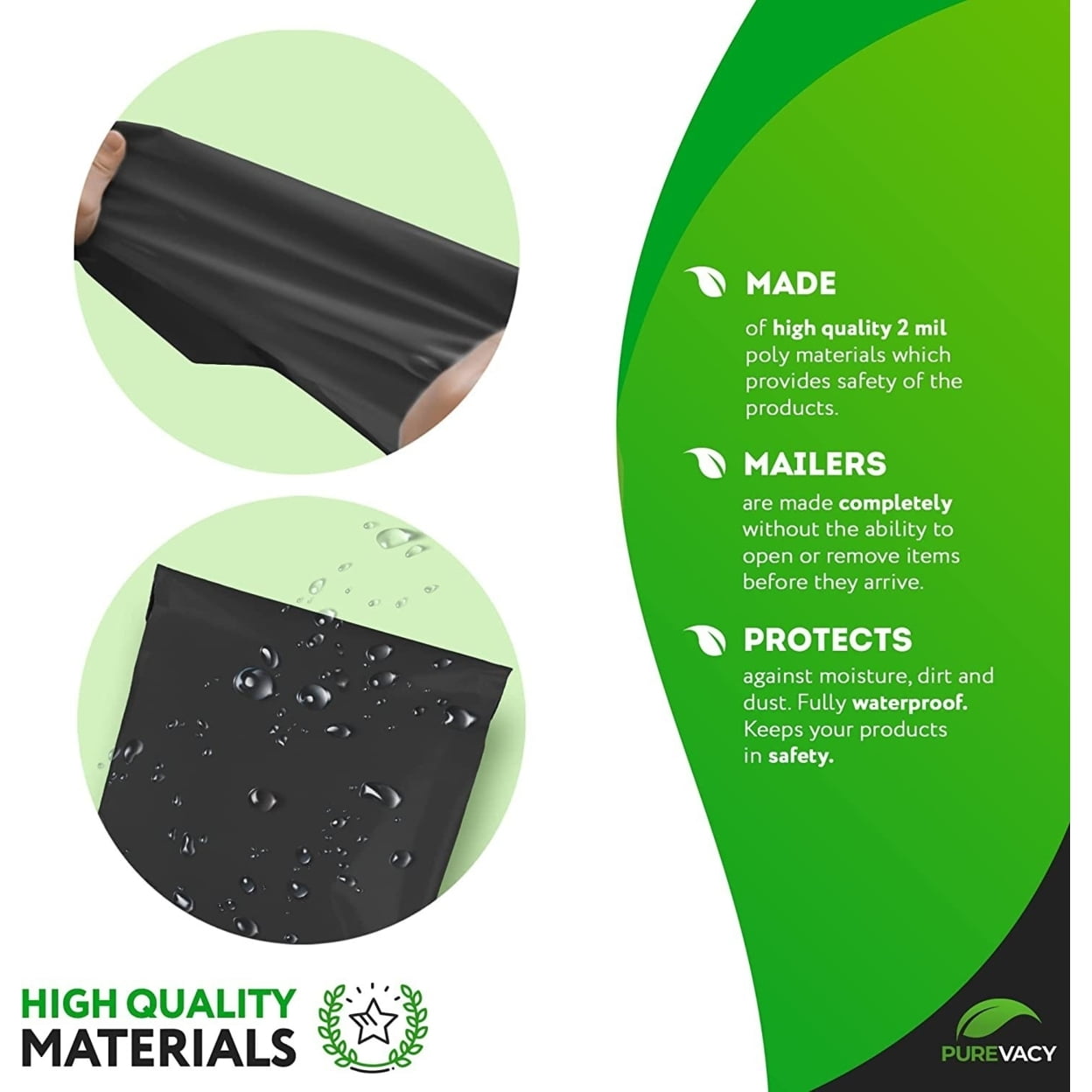 PUREVACY Poly Mailers 14.5 x 19. In Bulk Pack of 500 Black Plastic Envelopes 2 Mil. Large Mailing Bags for Clothes.