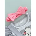 thumbnail image 5 of Infant Baby Girl 2Pcs Outfit Pleated Fly Sleeves Cartoon Print Ruffle Romper Bodysuit + Bow Headband, 5 of 9