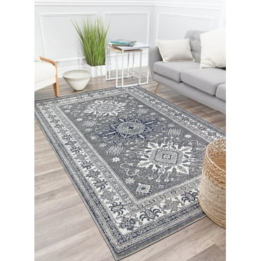 Freida FY45A Cornflower Vintage Farmhouse Dark Gray Area Rug, 2'6"x8'