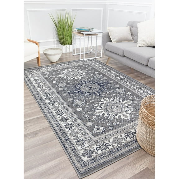 Freida FY45A Cornflower Vintage Farmhouse Dark Gray Area Rug, 2'6"x4'
