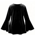 thumbnail image 3 of Women Bell Sleeve Dress Pearl Trim V Neck Flowy Layered Velvet Mini Dress L, 3 of 5