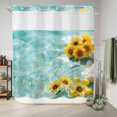 thumbnail image 5 of No Hook Shower Curtain with Built-in Rings - Country Summer Washable Waterproof Fabric Bathroom Curtains for Hotel,Rentals, 72 X 78 Inch Long , Watercolor Lake Lemon Sunflower Gold Blue, 5 of 8