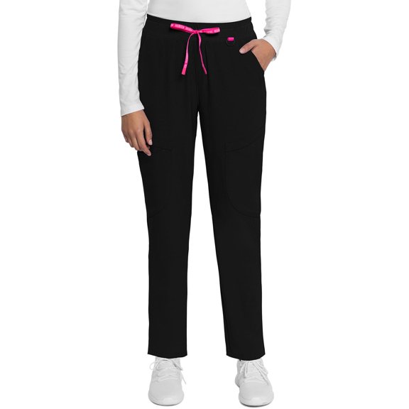 Med Couture Scrub Pant for Women Mid Rise Drawstring Tapered Leg - Missy Fit Cargo Pant with Rib-Knit Waistband - MC101, XL, Black
