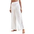 thumbnail image 2 of qolati Cotton Linen Pants Women 2023 Casual Baggy Elastic High Waist Trousers Comfy Wide Legs Flowy Beach Lounge Pant, 2 of 7