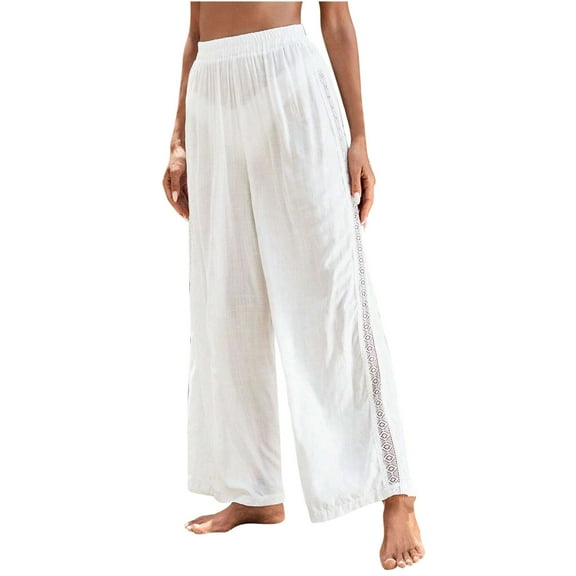Dianli Wide Leg Pants for Women Solid Loose Fit Comfy Soft Fashion Summer Casual Elastic Waist Long Wide Leg Pants Sale Clothes