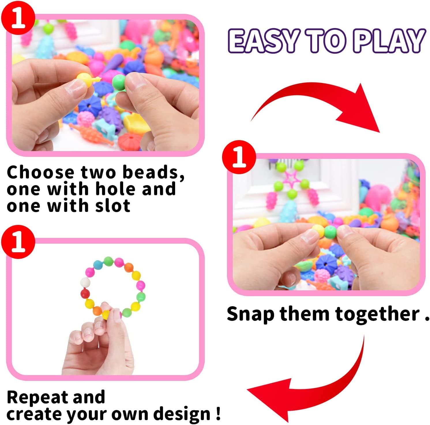 Somnr Pop Beads, 700+ Pcs Jewelry Making Kit, DIY Arts and Crafts for Age 3+Year Old Girls, Kids Creative DIY Set with Necklace, Bracelet, Rings