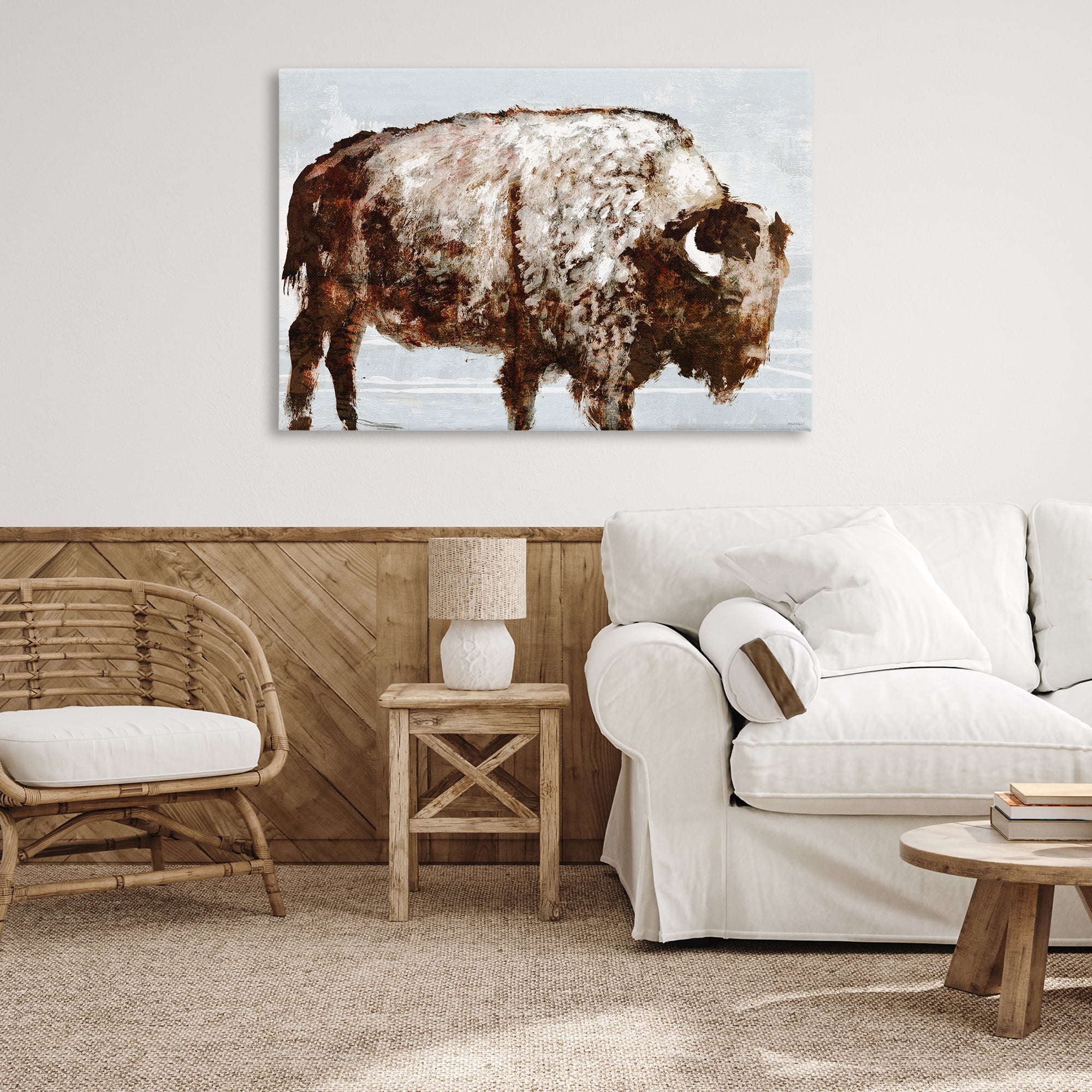 Stupell Industries Abstract Buffalo Impression Animals & Insects Painting Gallery Wrapped Canvas Art Print Wall Art, 45 x 30