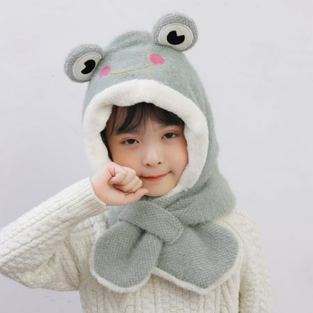 

ZMHEGW Hats Winter Warm Knitted Fleece Hood Scarf Cartoon Winter Kid Knit Warm Scarf Caps