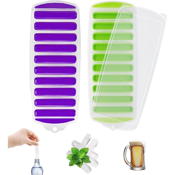 Januofit 2 Pcs Long Ice Stick Tray Silicone with Lid,Water Bottle Ice Cube Tray with Easy Push and Pop Out Material, Ideal for Sports and Water Bottles