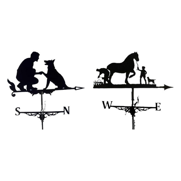 2pcs Vintage Look Iron Weather Vane Roof Mount Outdoor Bracket Weathervane Cupolas Scene Decor