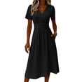 thumbnail image 5 of Cocktail Dresses for Women Wrap Tummy Control A-Line Mini V-Neck Short Sleeve Dress Casual Summer Beach Vacation Dress, 5 of 5