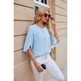 thumbnail image 2 of XCHQRTI Womens Chiffon Blouse Ruffle 3/4 Sleeve Tops Casual Solid Color Crewneck Tshirts, 2 of 8