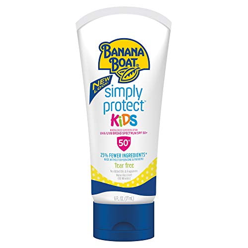 Banana Boat Protège Simplement la Crème Solaire à Base de Minéraux pour les Enfants, SPF 50+, Sans Déchirure, 25% Moins d'Ingrédients, 6 Onces