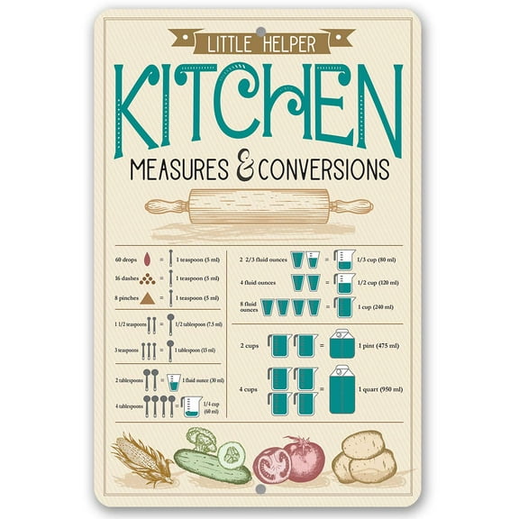 Metal Sign - Kitchen Conversions - Durable Metal Sign - Use Indoor/Outdoor - Makes a Great Kitchen Decor and Gift to People Who are into Baking Under $20 (8" x 12")