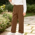 thumbnail image 4 of hotojiny Girls Corduroy Pants Casual Loose Wide Leg Kids Trousers with Pockets Comfy Pull on Plain Uniform Pants(Khaki,9-10 Years), 4 of 8
