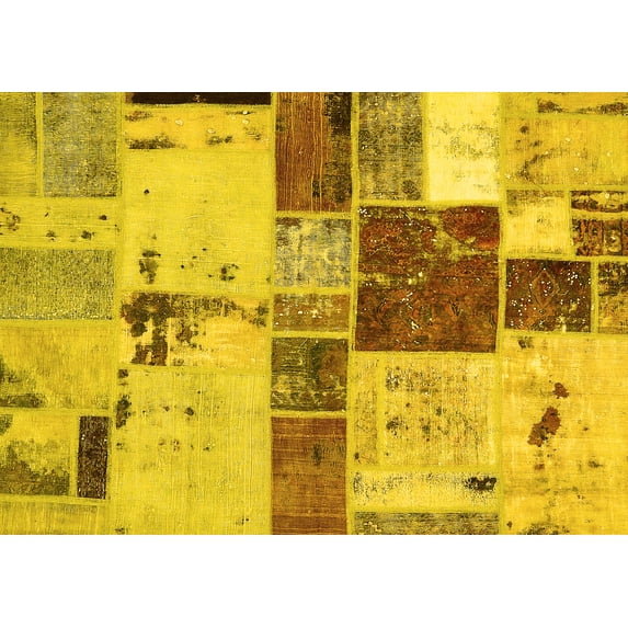 Ahgly Company Indoor Rectangle Patchwork Yellow Transitional Area Rugs, 3' x 5'