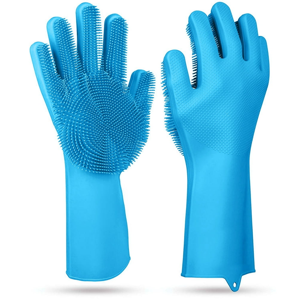 1Pair Silicone Dishwashing Gloves Reusable Scrubber Cleaning Sponge