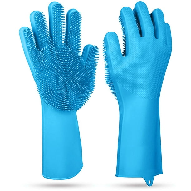 1Pair Silicone Dishwashing Gloves Reusable Scrubber Cleaning Sponge