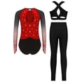 thumbnail image 2 of TTAO Gymnastics Leotard for Girls Sparkle Long Sleeve Dance Unitard with Crop Top and Leggings for Competition Red 16, 2 of 7