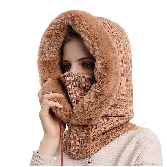 Zhuge Khaki Wool Hooded Scarf Hat - Windproof for Cold Weather Adventures