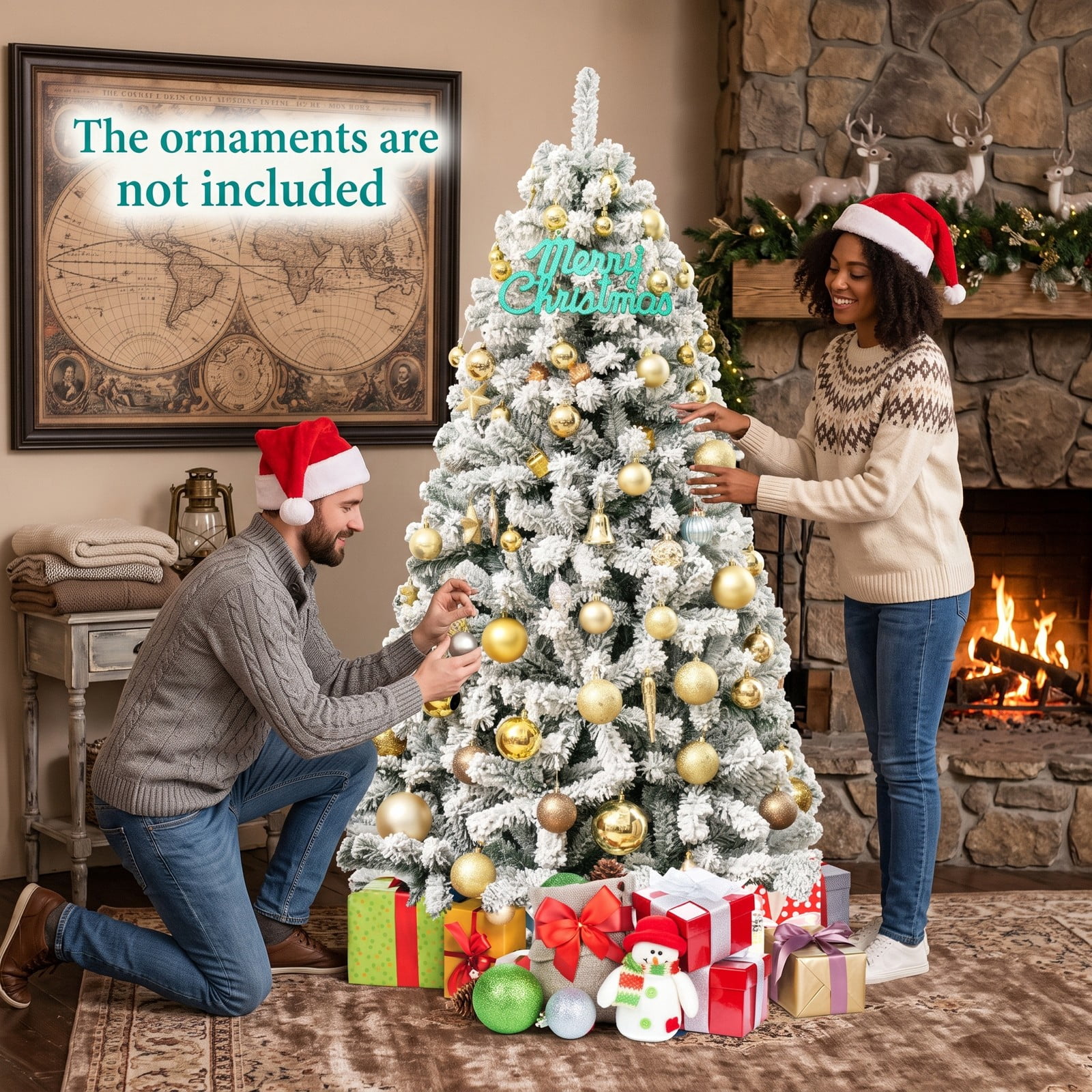 RUIE 6 FT Artificial Christmas Tree, Snow Flocked Hinged Full Xmas Tree with Metal Stand, 600 Branch Tips PVC Holiday Tree for Home Apartment Party Indoor, White