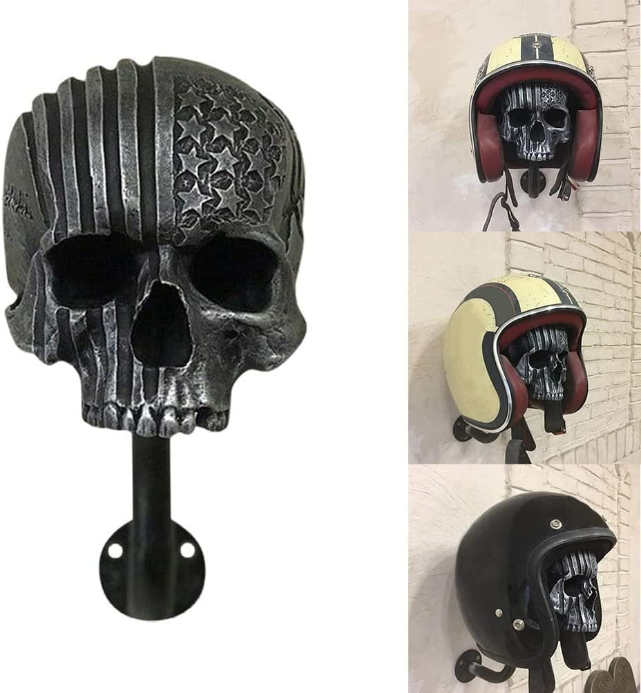 Skull Motorcycle Helmet Rack with Beard 