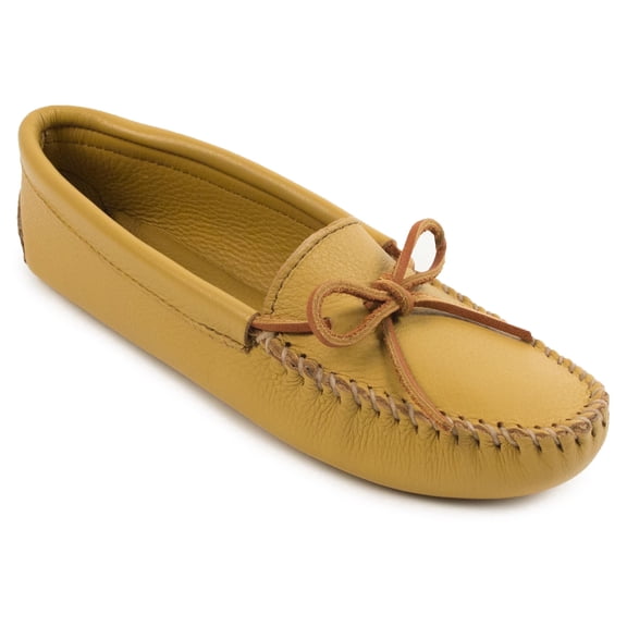 Minnetonka Women's Double Deerskin Soft Leather Sole Moccasin,Natural Deerskin,8 M US