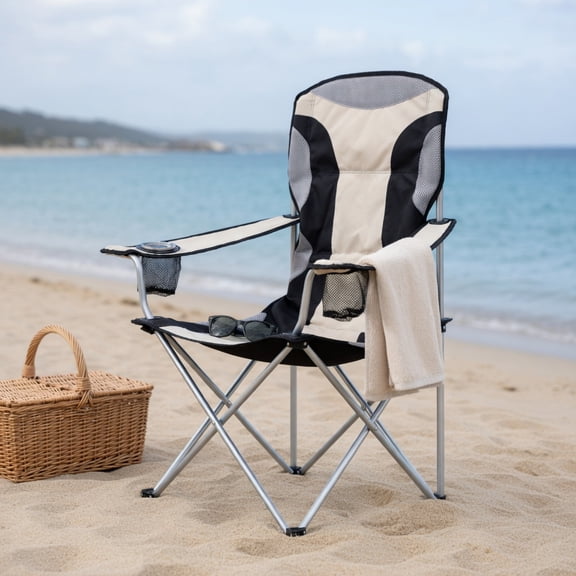 Topcobee Medium Folding Camping Chair for Fishing, Hunting & Beach, 600D Oxford Iron Frame, Lightweight Portable Outdoor Chair with Carry Bag, White