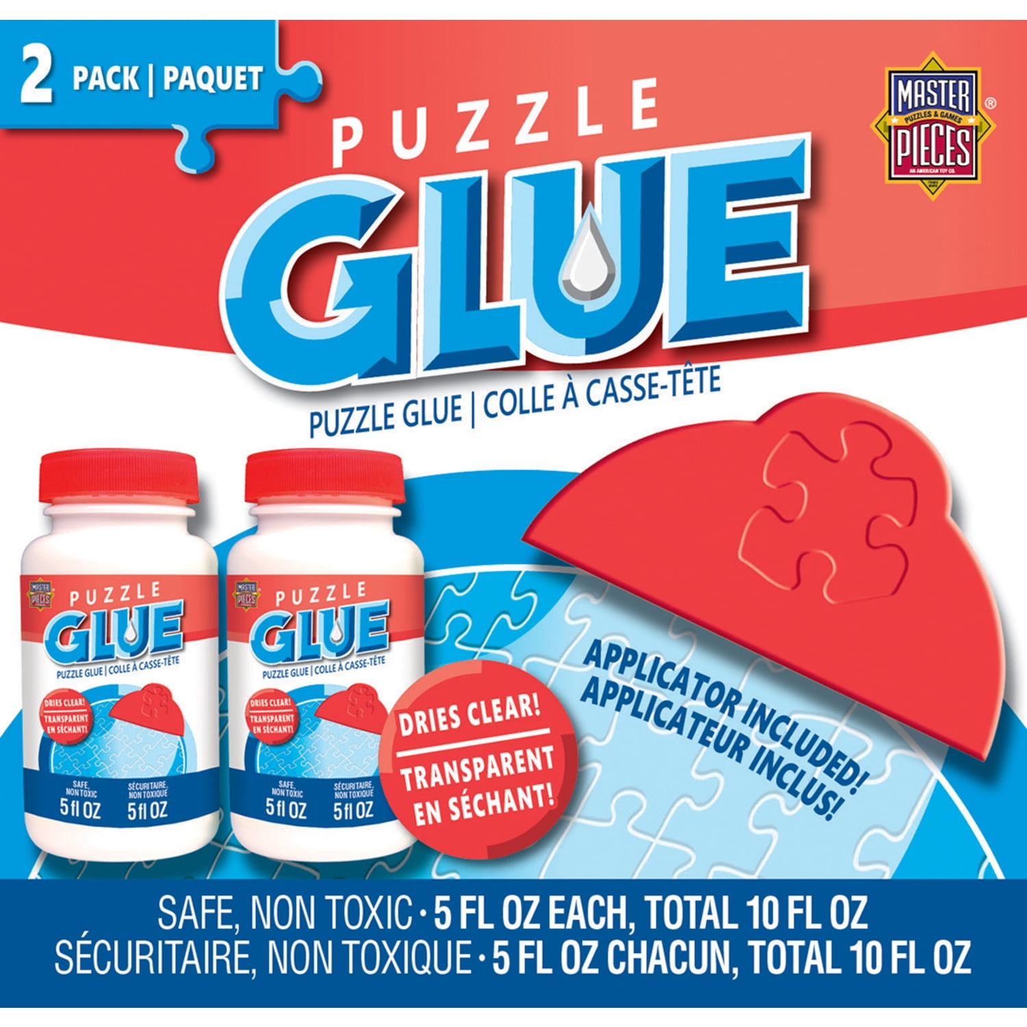 (2 pack) MasterPieces Puzzle Glue with Applicator, Quick Dry Clear Finish Glue for Jigsaw Puzzles, 5 fl oz, 2-Pack