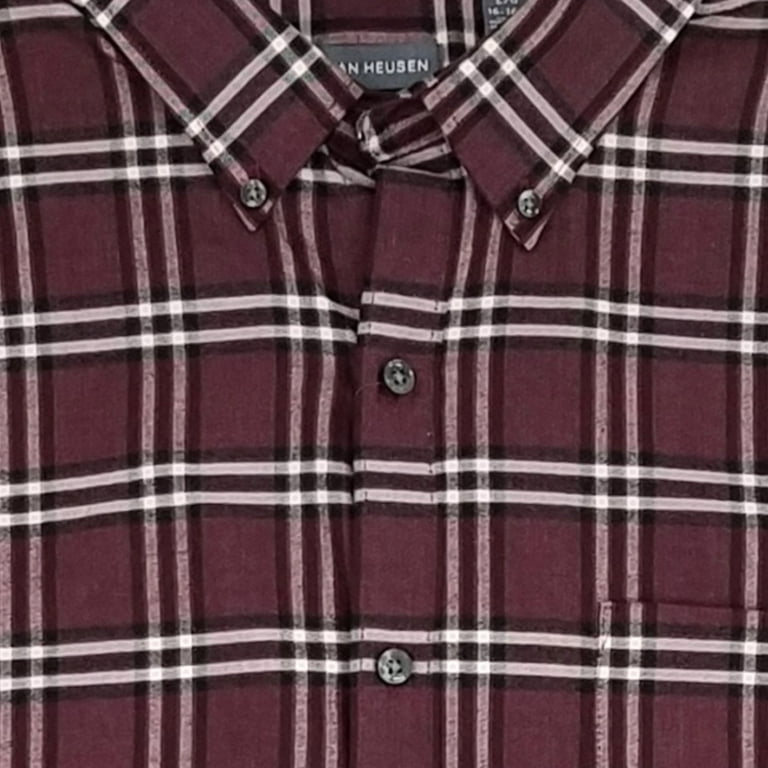 Van Heusen Mens Burgundy Plaid Long Sleeve Button-Down Shirt Medium Van Heusen Mens Burgundy Plaid Long Sleeve Button-Down Shirt Medium