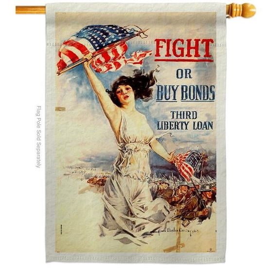 US Brotherhood H183058-BO 28 x 40 in. Fight or Buy Bonds House Flag with Armed Forces Service Double-Sided Decorative Vertical Flags Decoration Banner Garden Yard Gift
