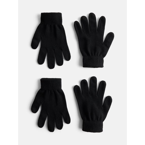 No Boundaries Women's Ribbed Knit Solid Gloves, 2 Pack