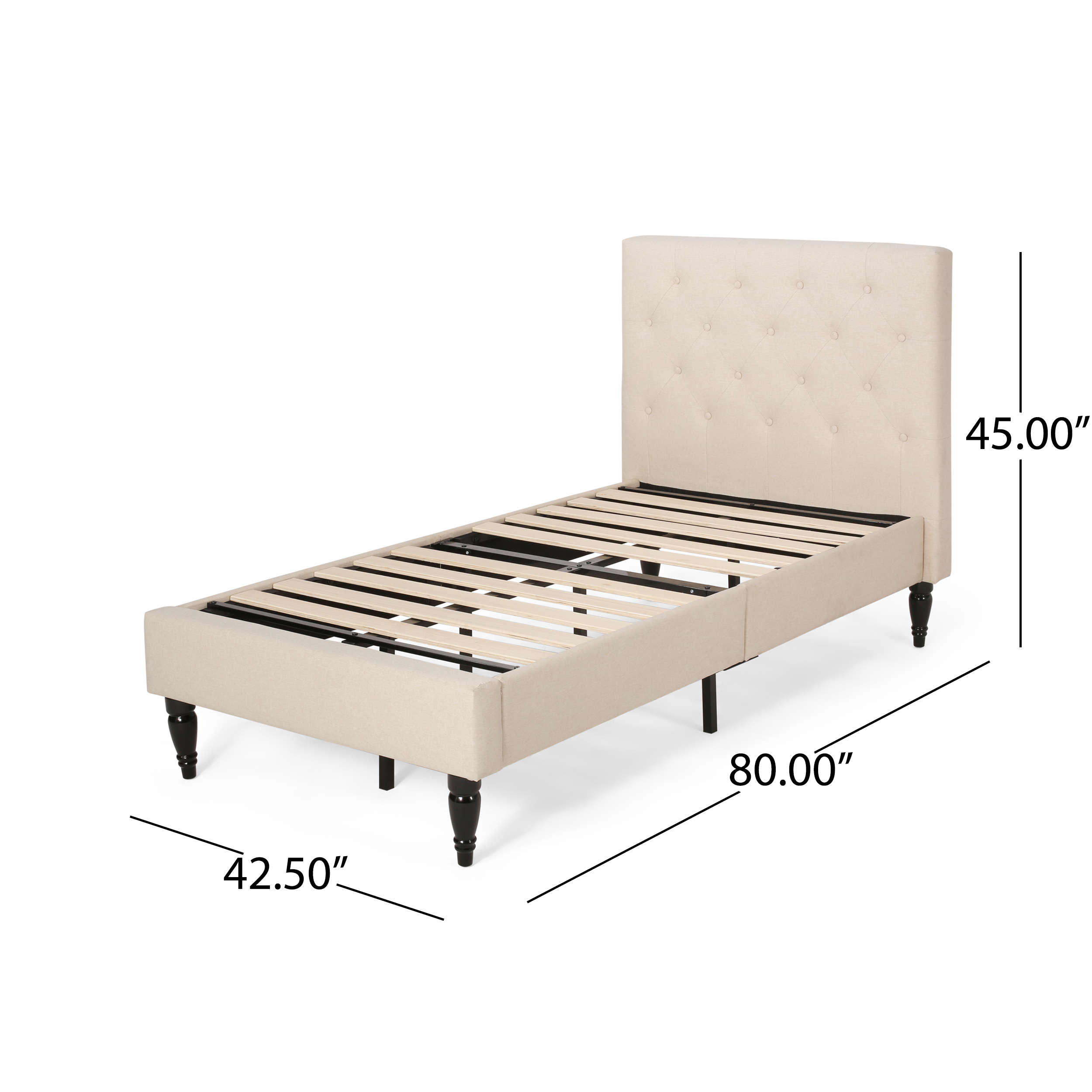 Lera Contemporary Upholstered Twin Bed Platform, Beige and Black - image 5 of 13