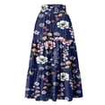 thumbnail image 7 of Minjewel Women's Maxi Skirt Drawstring High Waisted Summer Long Skirts, Lightweight Tiered Flowy Floral Pleated Skirts, Casual Elastic Waist Vacation Style Print Skirt,Navy,L, 7 of 7