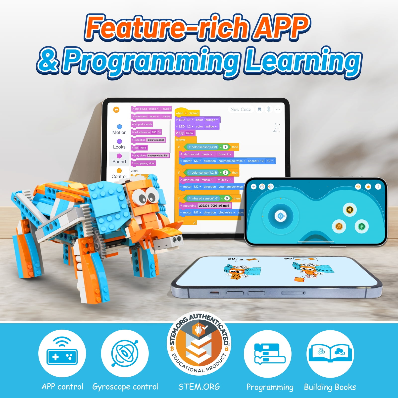 Apitor Robot S Robot Building Kit- Includes Large Storage Organizer with Sorting Plate, 10 in 1 Programmable APP RC Robot/Car Robotics Coding Kit, Birthday Gifts for Boys Girls Aged 7-12 (389 Pcs)