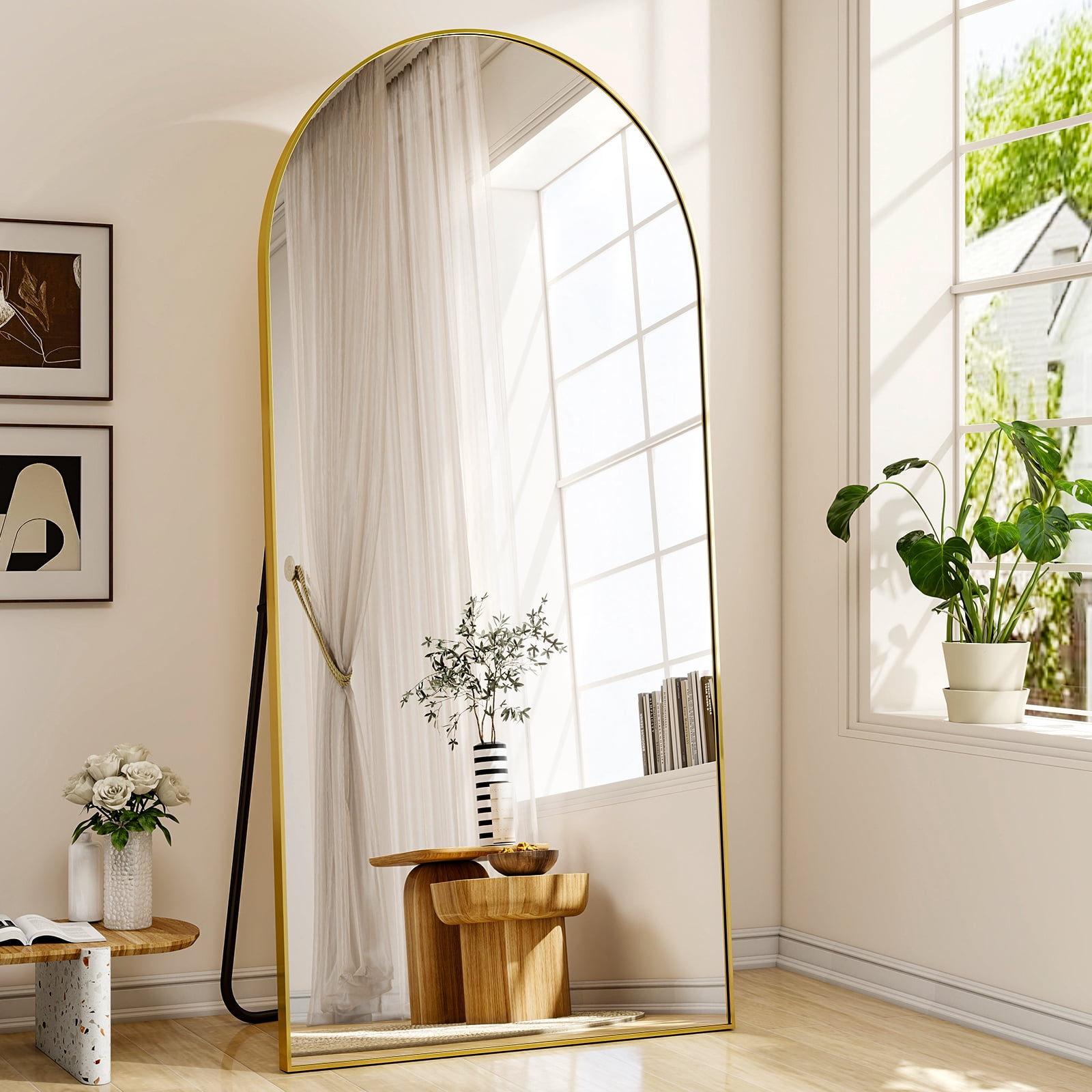 AUROMIR 71"x30" Arched Full Length Mirror Floor Mirror Full Body Standing Mirror, Gold