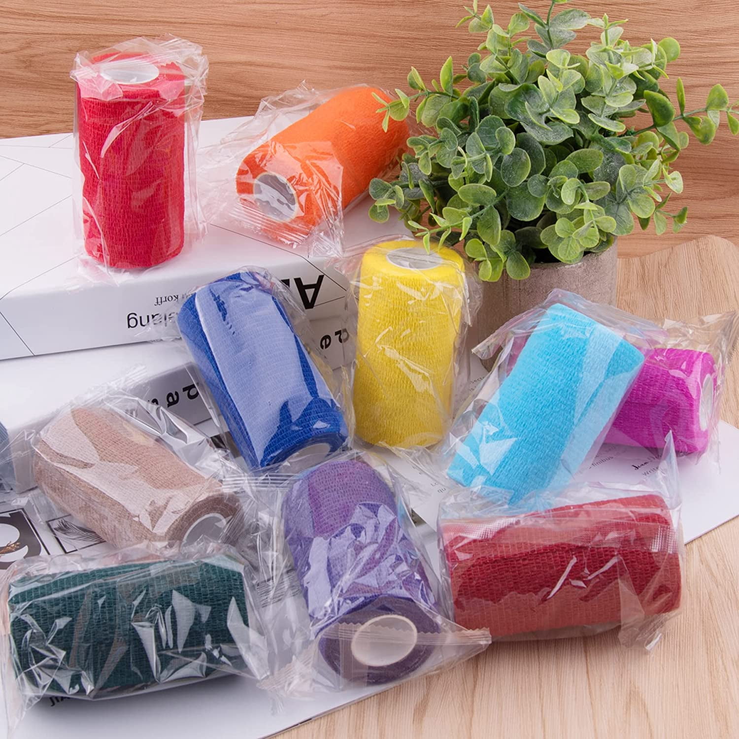 24 Rolls Self Adherent Wrap 4 Inch Self Adhesive Bandages Wrap Stretch Bandage Tape Self Stick Bandage Wraps for Wrist Ankle Swelling Sprains(12 Colors)