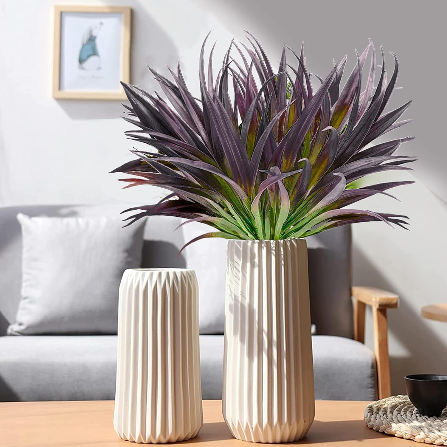 8 Pcs Outdoor Fake Plants UV Resistant Artificial Tropical Plants Flowers Faux Garden Grass Plants Décor Fall Winter Summer Planters Patio Front Door Porch Plastic Bushes & Shrubs Decoration